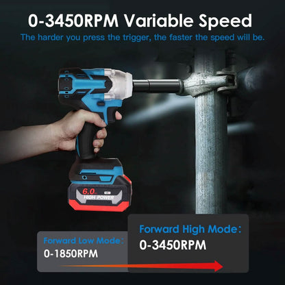 3-In-1 Cordless Electric Impact Wrench Drill Screwdriver with Brushless Motor Max 3450RPM Variable Speed
