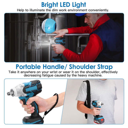 3-In-1 Cordless Electric Impact Wrench Drill Screwdriver with Brushless Motor Max 3450RPM Variable Speed