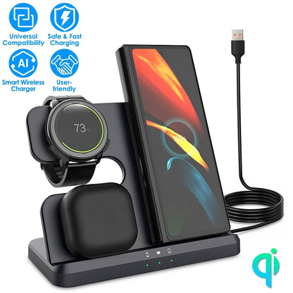 3-in-1 Fast Wireless Charger for Qi-enable Phones, Earphones and Watches