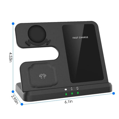 3-in-1 Fast Wireless Charger for Qi-enable Phones, Earphones and Watches