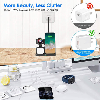3-in-1 Fast Wireless Charger for Qi-enable Phones, Earphones and Watches