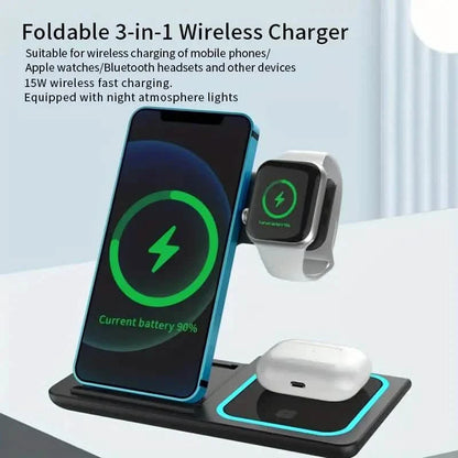 3-in-1 Folding Fast Wireless Charger Station