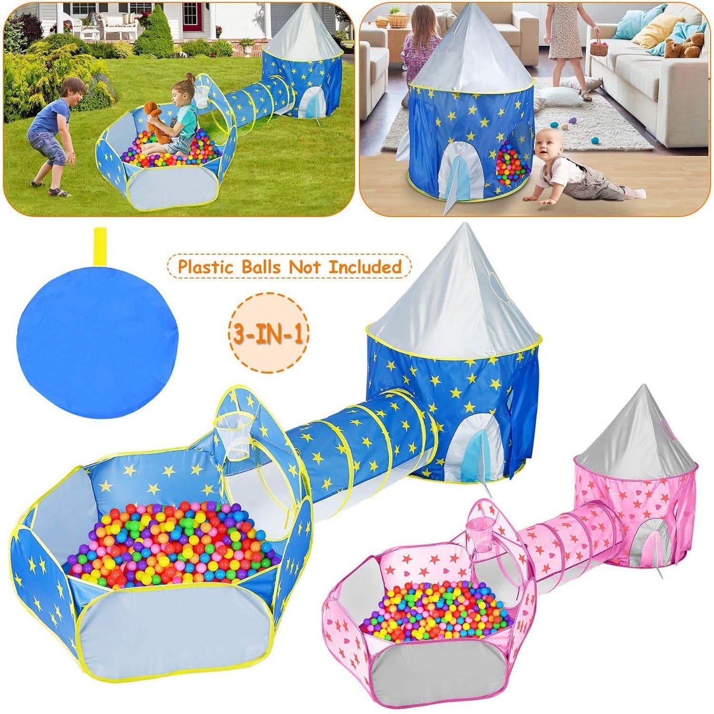 3-in-1 Kids Play Tent Ball Pit Set
