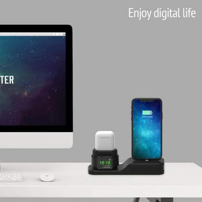 3-in-1 Silicone Charging Station Dock for Apple Watch AirPods and iPhone + 2 Lightning Cables