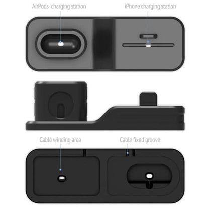 3-in-1 Silicone Charging Station Dock for Apple Watch AirPods and iPhone + 2 Lightning Cables