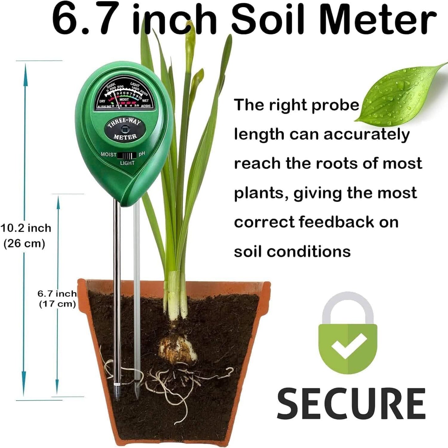 3-in-1 Soil Moisture Meter Probe Tester pH/Light for Plants