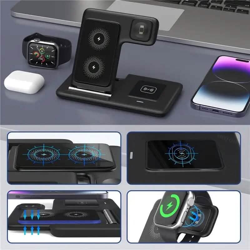3-in-1 Wireless Charger Qi Fast 15W Charging Stand Pad