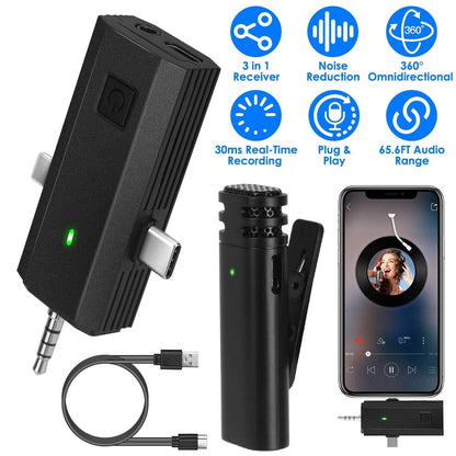 3-in-1 Wireless Clip On Microphone Omnidirectional Noise Reduction Plug