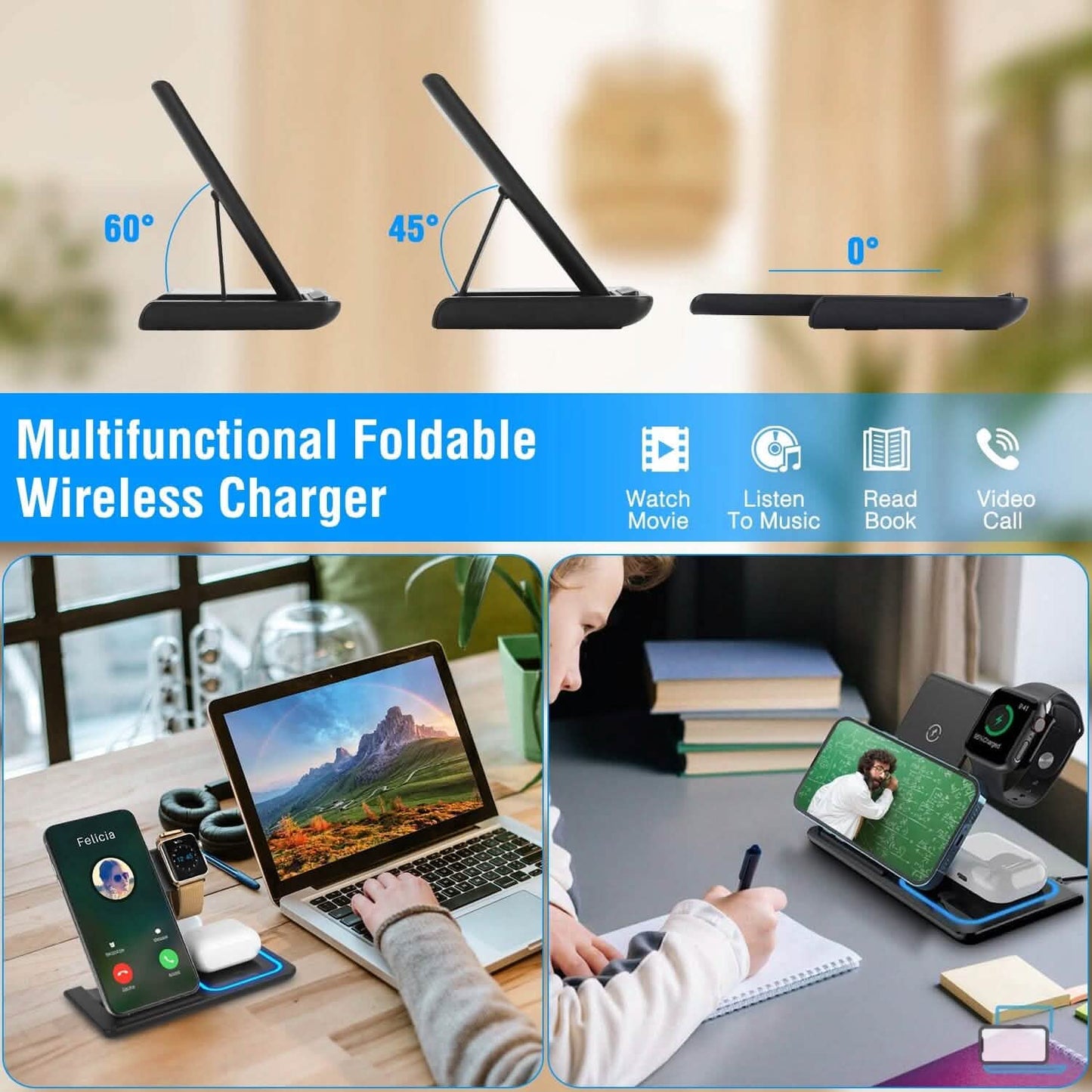 3-in-1 Wireless Fast Charging Station Dock Foldable