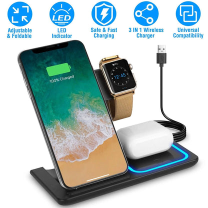 3-in-1 Wireless Fast Charging Station Dock Foldable