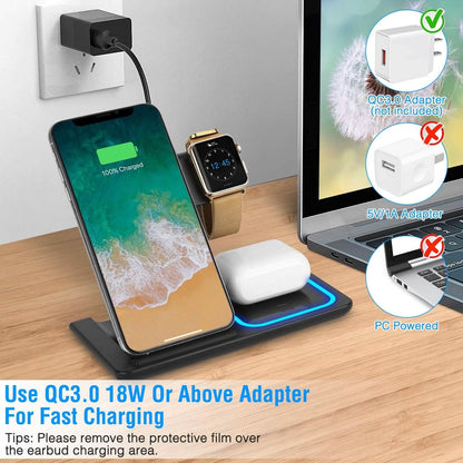 3-in-1 Wireless Fast Charging Station Dock Foldable