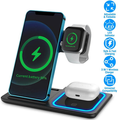 3-in-1 Wireless Fast Charging Station Dock Foldable