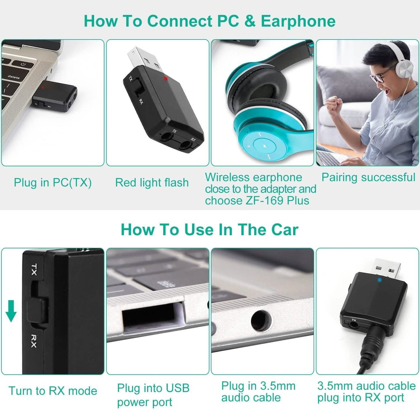 3-in-1 Wireless V5.0 USB Audio Transmitter Receiver