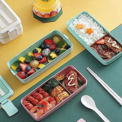 3-Layer Stackable Bento Box Japanese Lunch Box Kit with Spoon & Fork