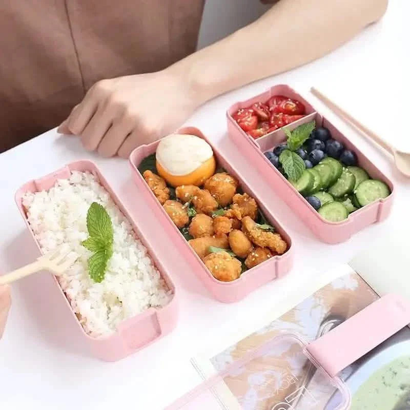 3-Layer Stackable Bento Box Japanese Lunch Box Kit with Spoon & Fork
