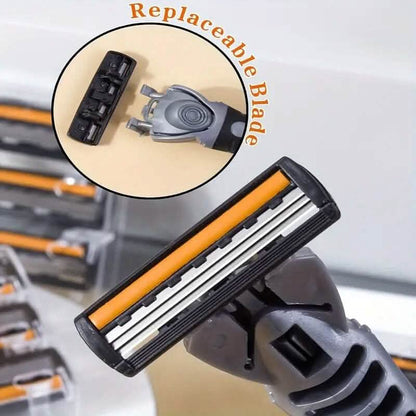 3-Layer Stainless Steel Razor Hair Removal 12 Shaving Blades and 1 Handle