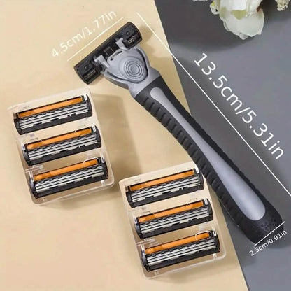 3-Layer Stainless Steel Razor Hair Removal 12 Shaving Blades and 1 Handle