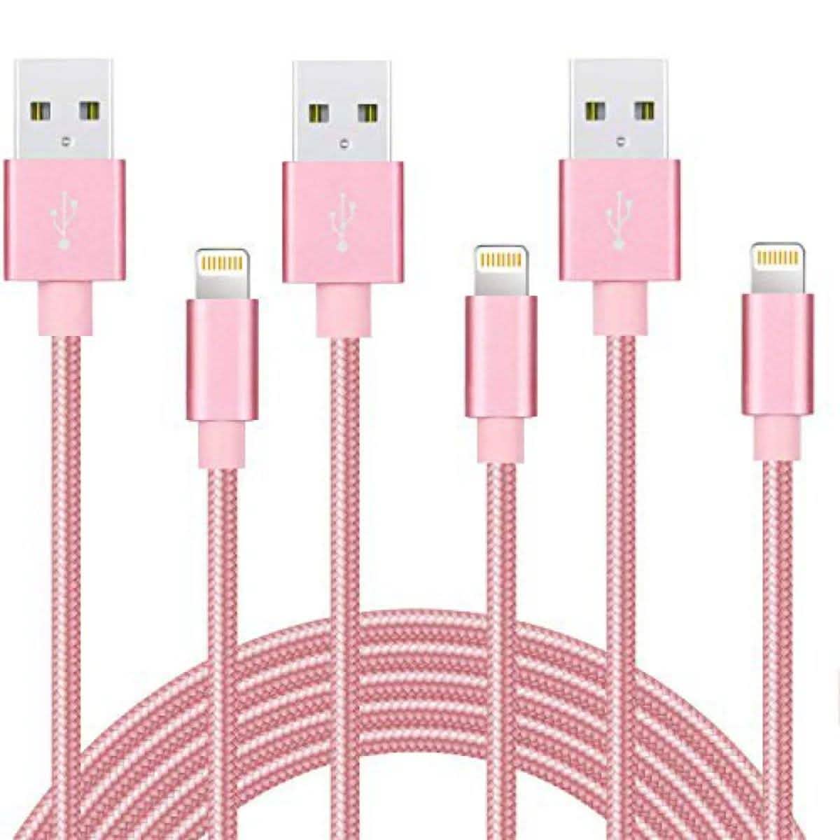 3-Pack: 10 Foot Braided Lightning Cables