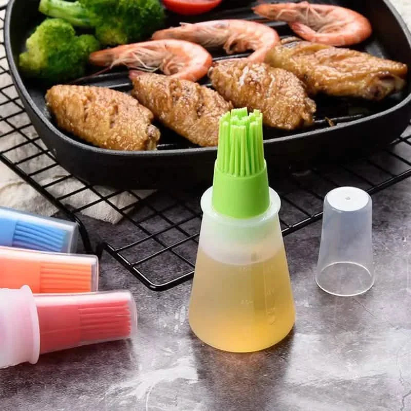 3-Pack: 2.2oz Silicone BBQ Oil Bottle Brush with Flat-Bottom Design