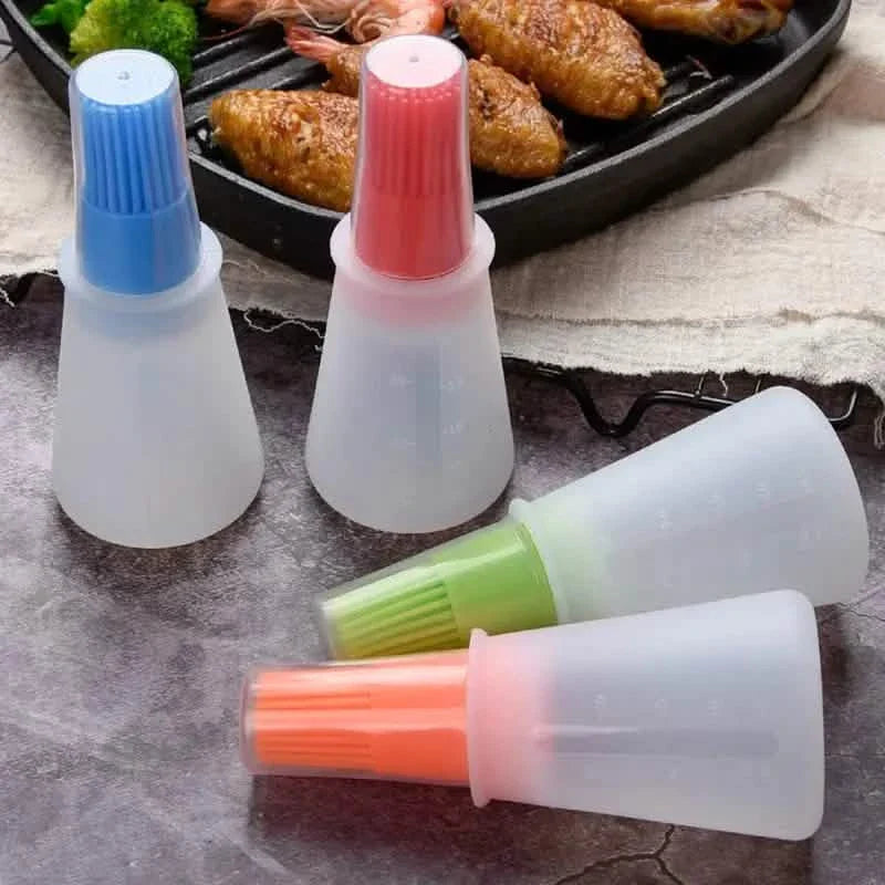 3-Pack: 2.2oz Silicone BBQ Oil Bottle Brush with Flat-Bottom Design