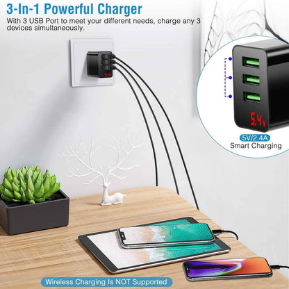 3-Pack: 3-Port USB Wall Charger