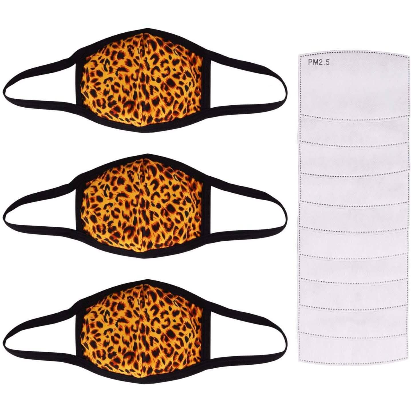 3-Pack: Adult Cotton Reusable Face Masks with 10 Filters