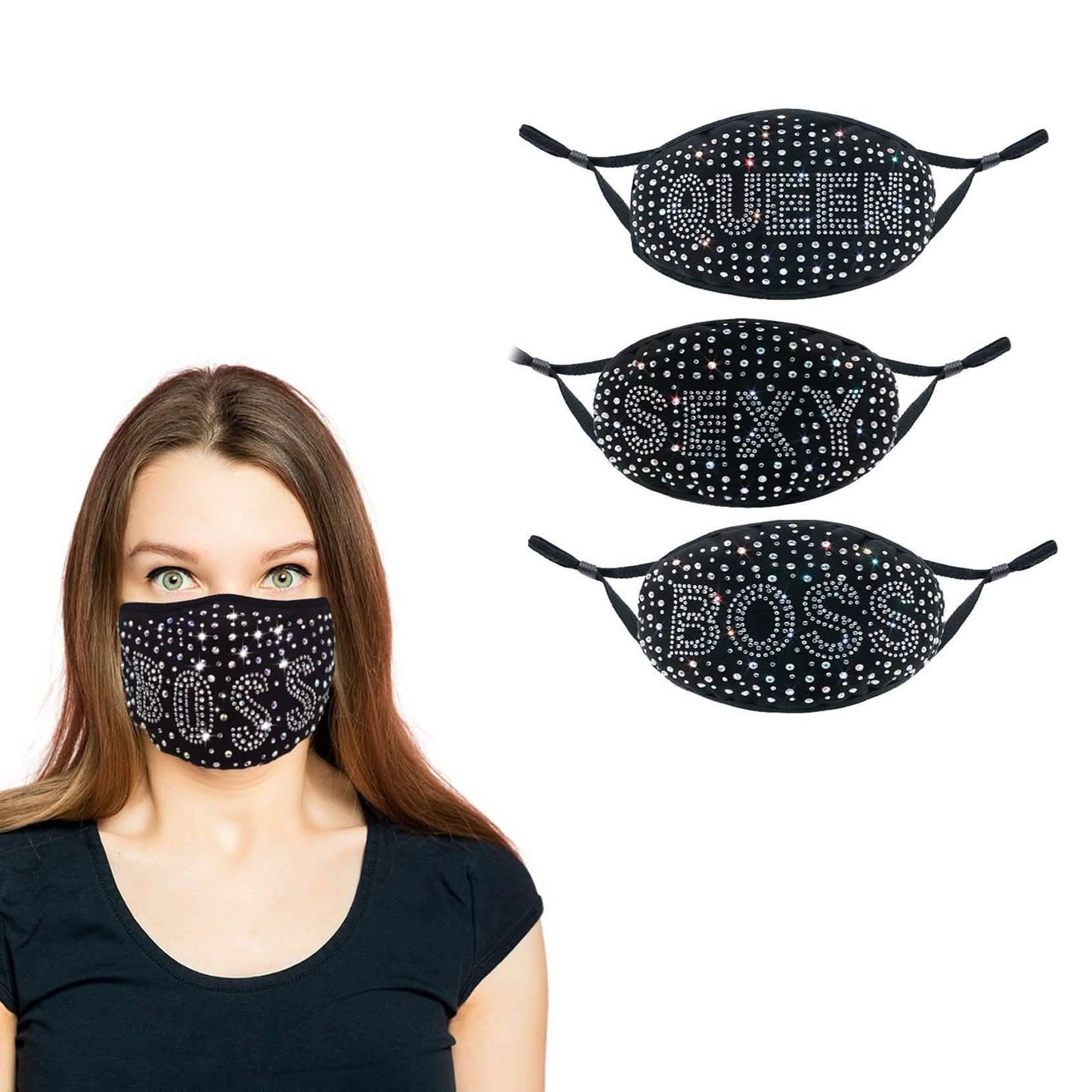 3-Pack: All the Blings Rhinestone Cotton Face Mask