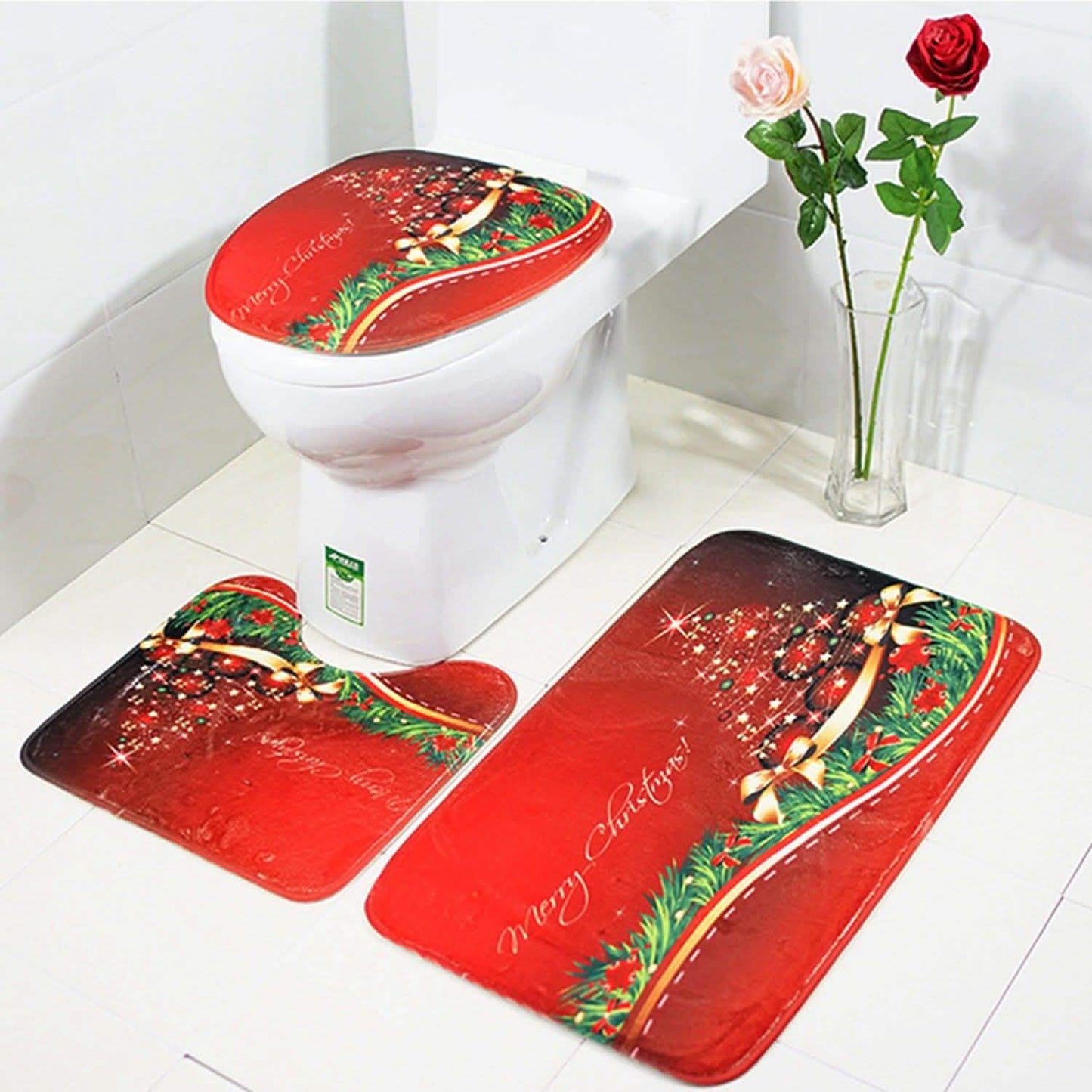 3-Pack: Christmas Bathroom Rugs Set