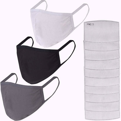 3-Pack: Cotton Reusable Face Masks with 10 Filters