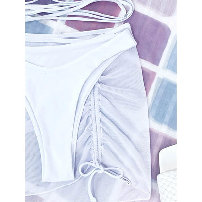 3-Pack: Criss Cross Halter Bikini Swimsuit & Beach Skirt