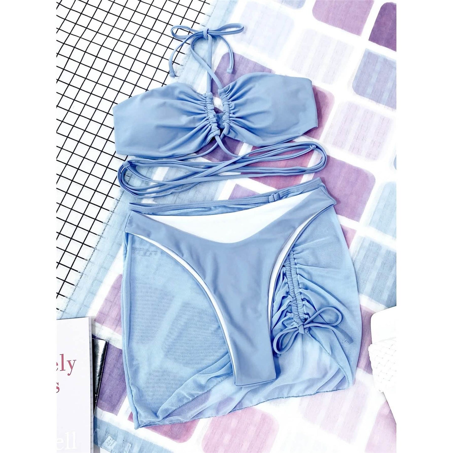 3-Pack: Criss Cross Halter Bikini Swimsuit & Beach Skirt
