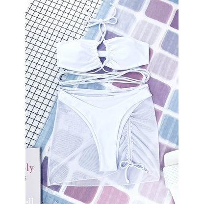 3-Pack: Criss Cross Halter Bikini Swimsuit & Beach Skirt