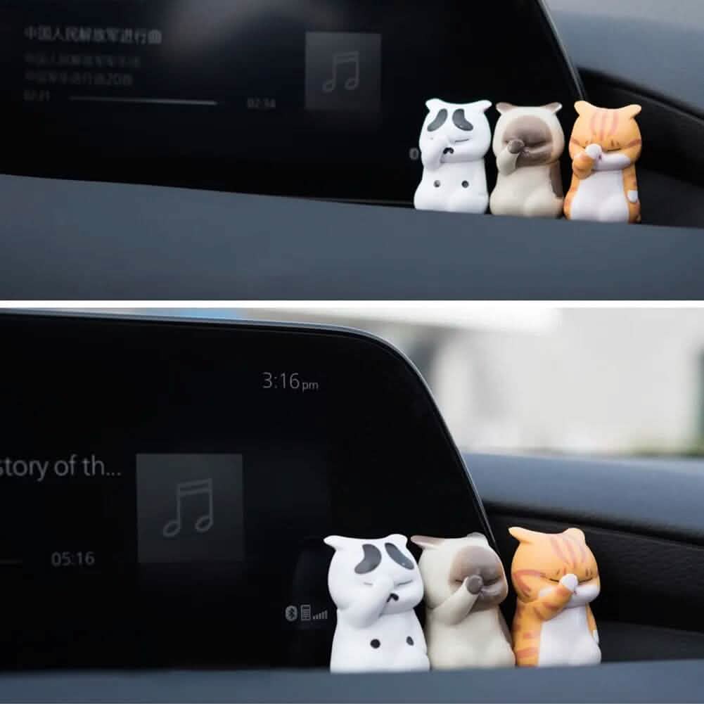 3-Pack: Cute Cat Figurines Miniature Cartoon Animal Decor
