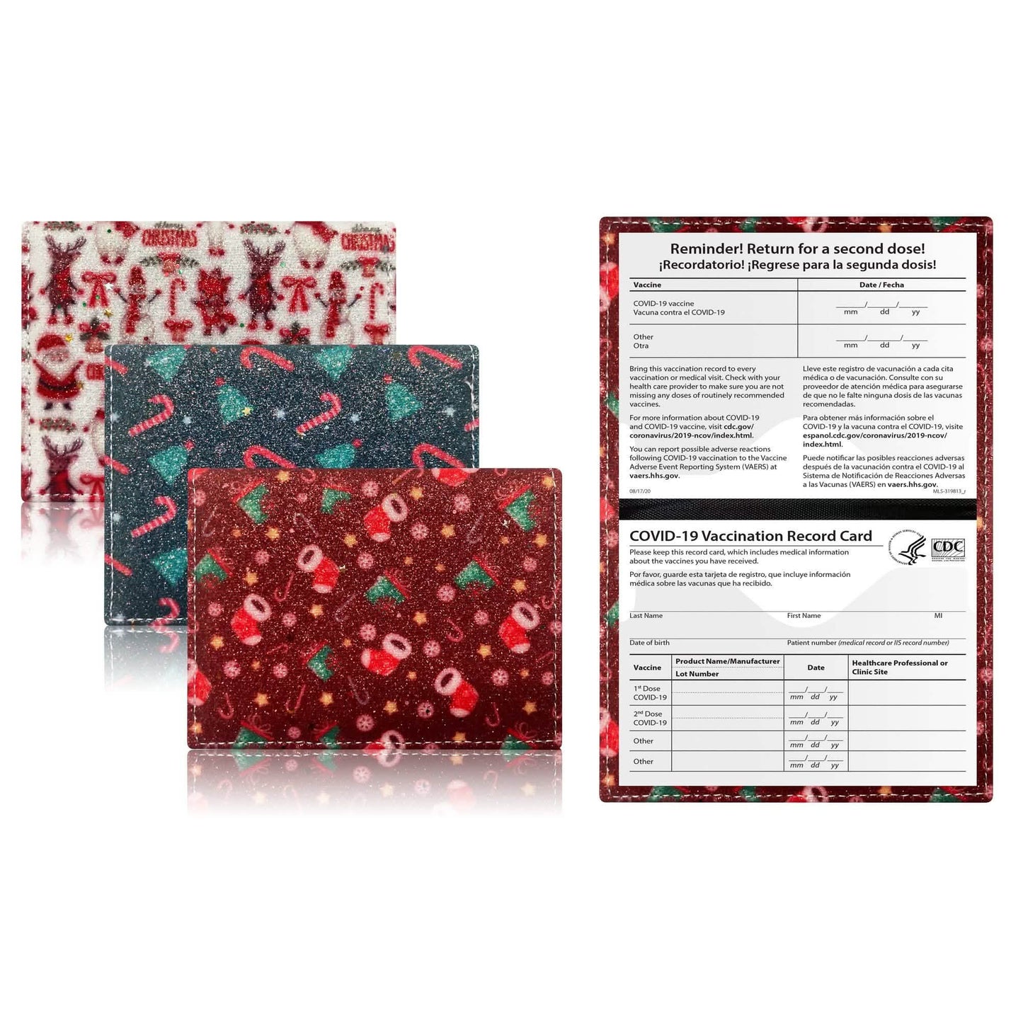 3-Pack: Faux Leather Holiday Themed CDC Vaccination Card Holder