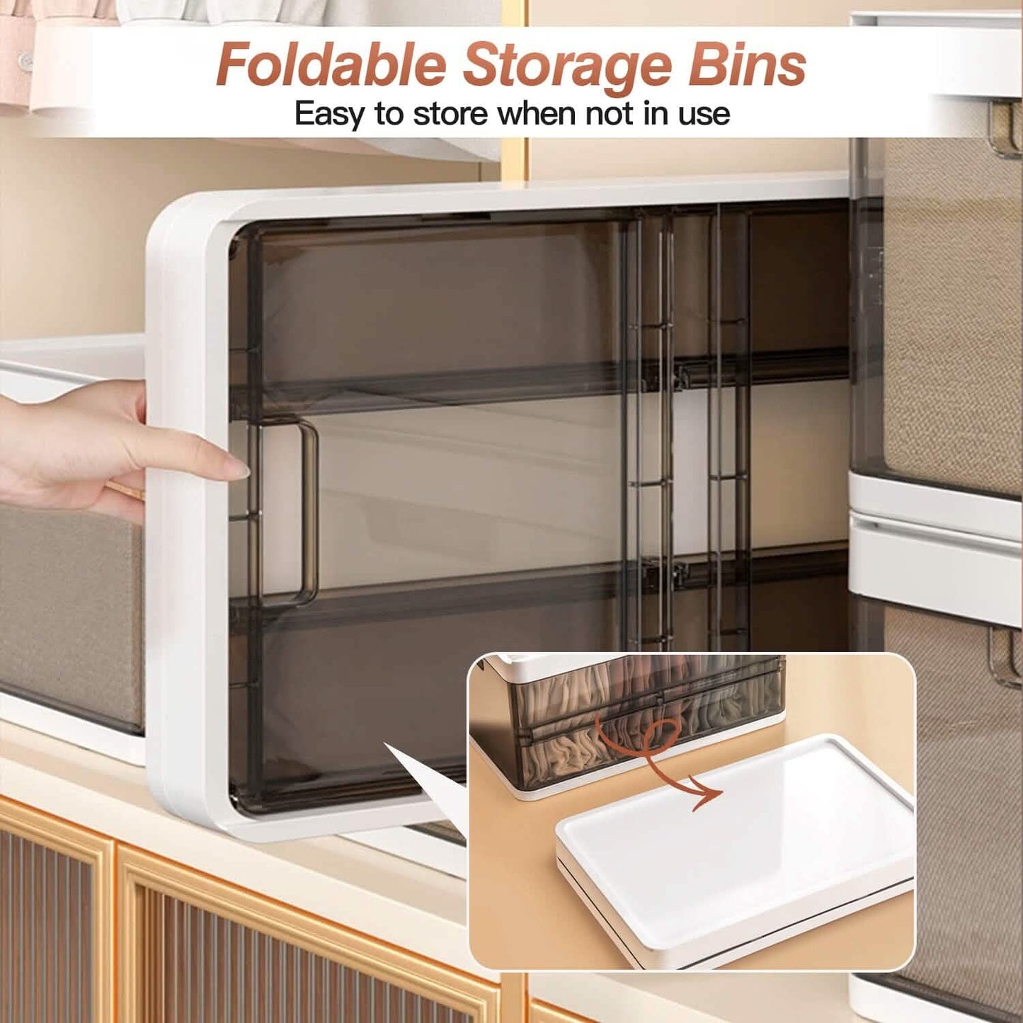 3-Pack: Foldable Storage Bin with Lid Stackable Plastic Closet Organizer