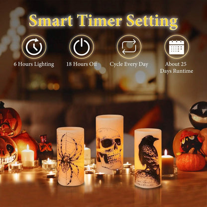 3-Pack: Halloween Battery Operated Flameless Candle Lamp with Timer Setting