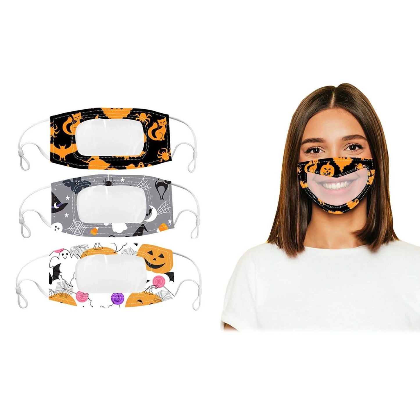 3-Pack: Halloween Edition Smile Communicator Clear Mouth Face Mask