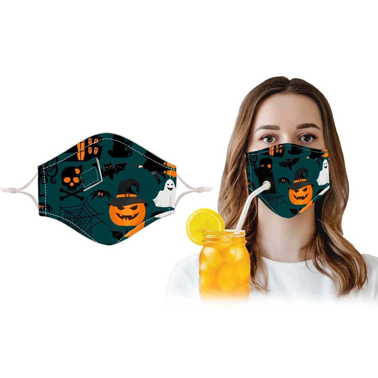 3-Pack: Halloween Special Reusable Face Mask With Drinking Straw Hole