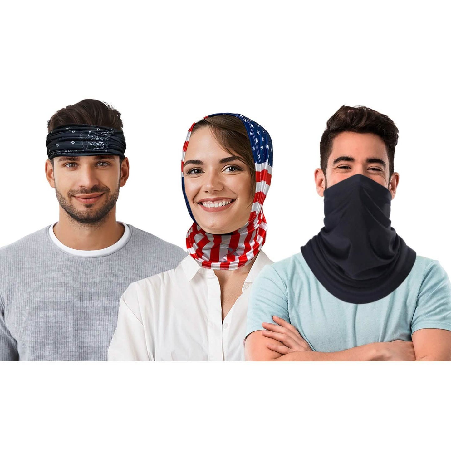 3-Pack: Headband, Bandanas, Scarf, Neck Warmer, Head Wrap, Multi Functional Gaiter