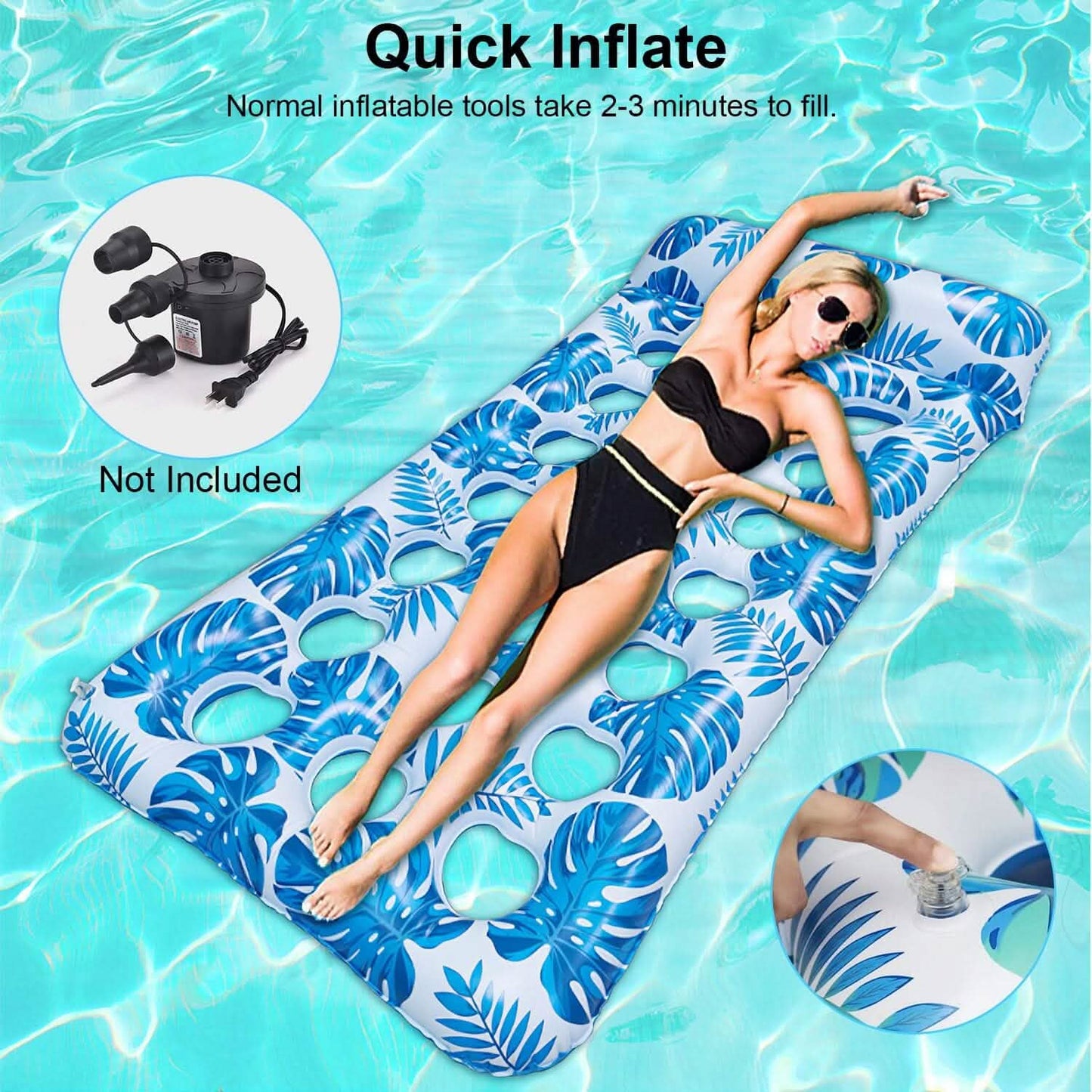3-Pack: Inflatable Pool Float Raft Water Lounge 330lbs Load-Bearing Mattress with Headrest