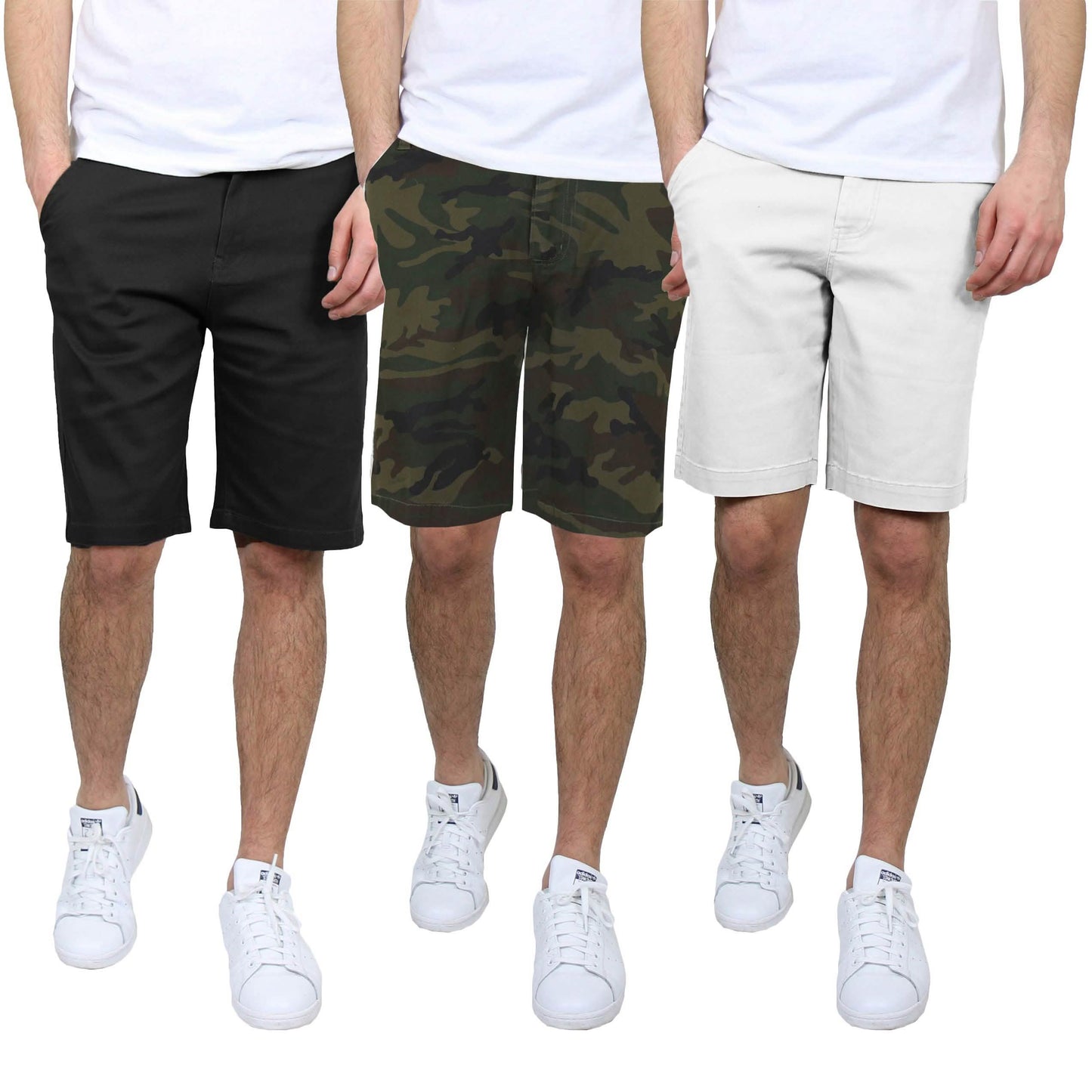 3-Pack: Men's 5-Pocket Flat-Front Slim-Fit Stretch Chino Shorts