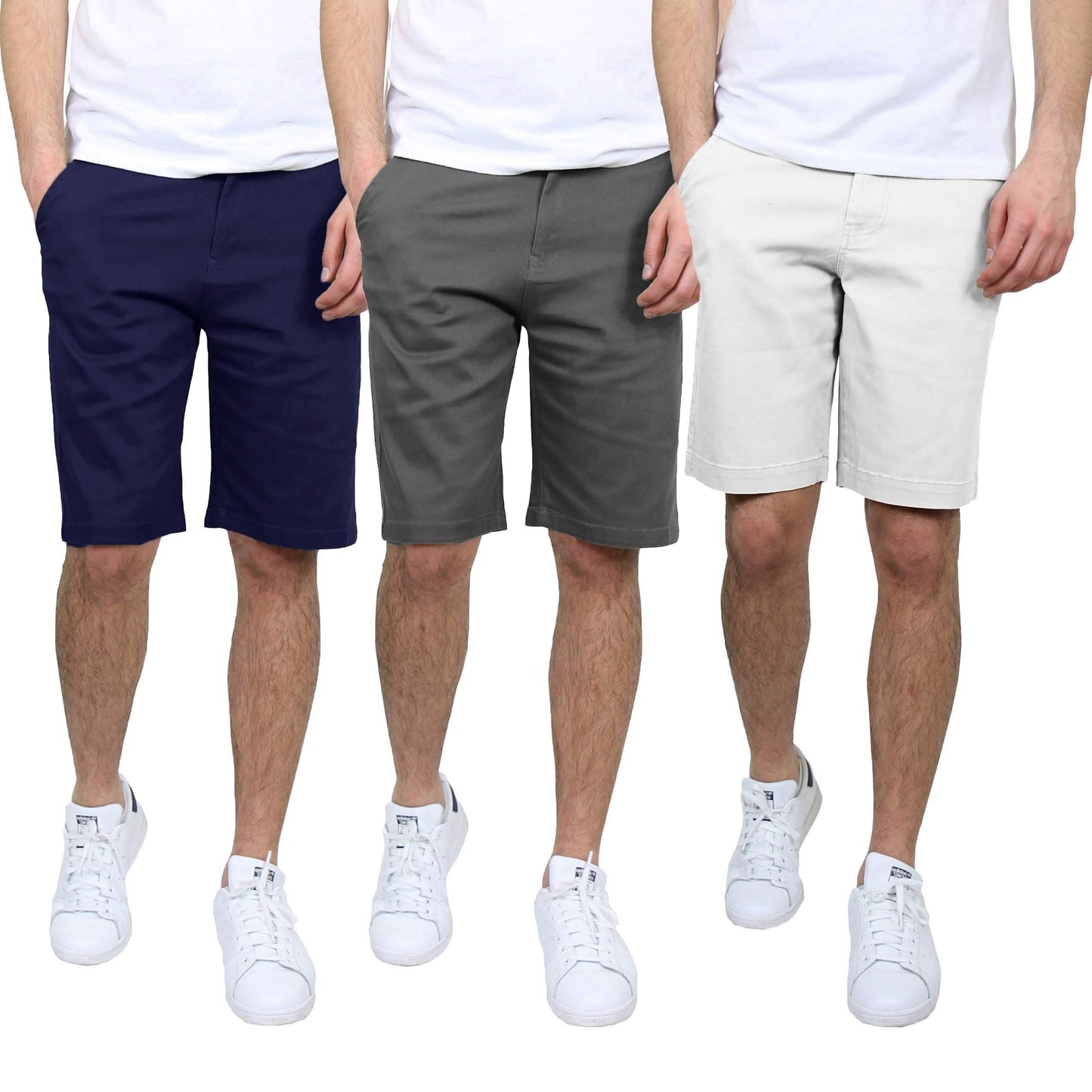 3-Pack: Men's 5-Pocket Flat-Front Slim-Fit Stretch Chino Shorts