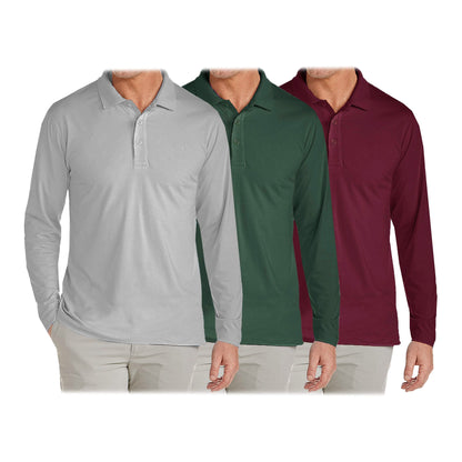 3-Pack: Men's Long Sleeve Pique Polo Shirts