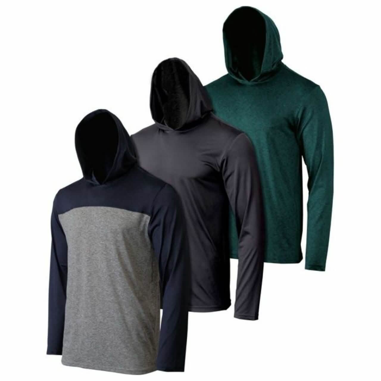 3-Pack: Men's Moisture Wicking Active Athletic Pullover Hoodies