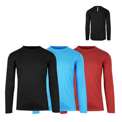 3-Pack: Men's Moisture Wicking Long Sleeve Performance Tagless Tee