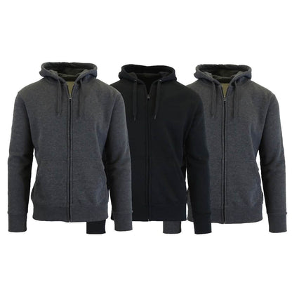 3-Pack Men's Slim-Fit Fleece-Lined Zip Hoodie