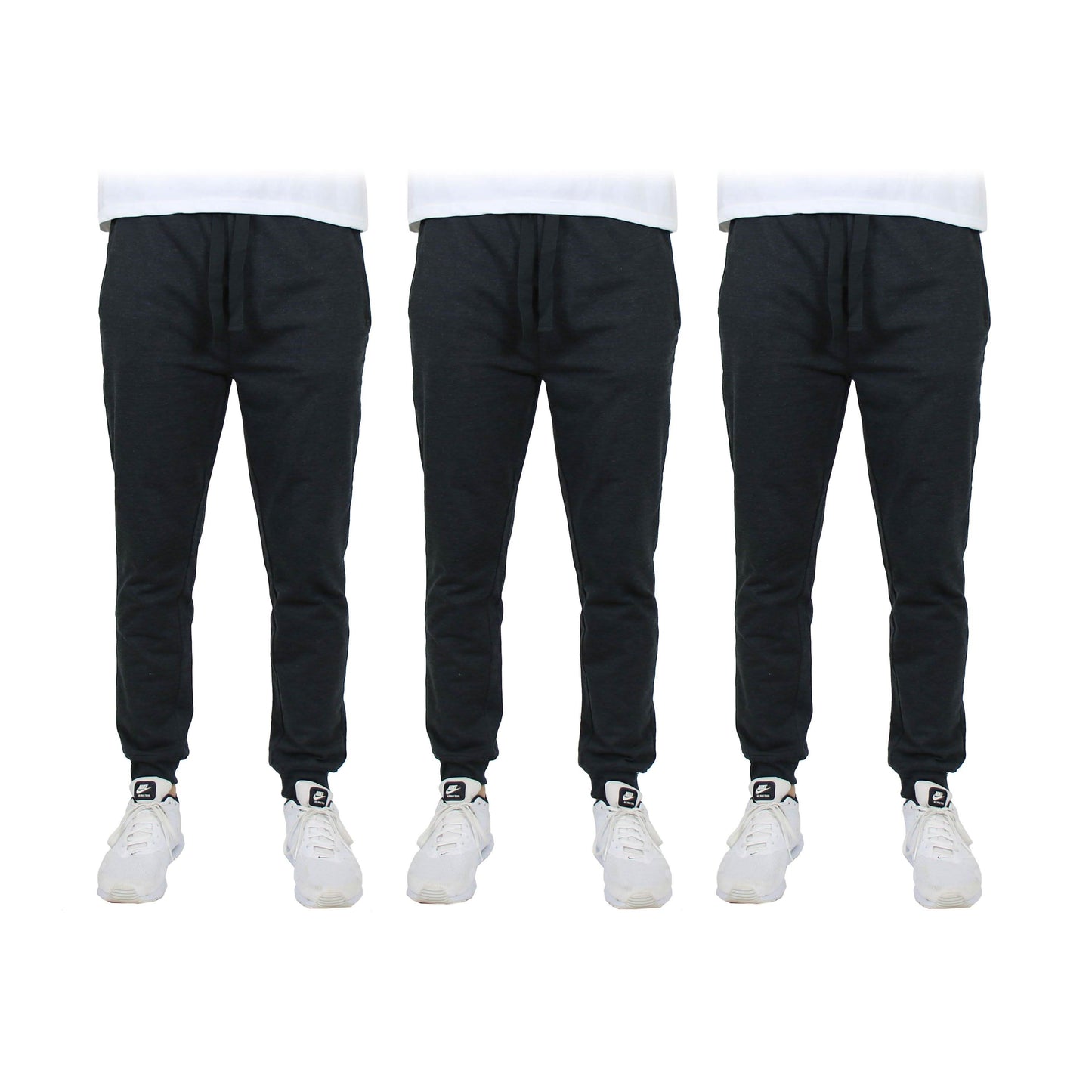 3-Pack: Men's Slim Fitting French Terry Jogger Lounge Pants with Zipper Pockets
