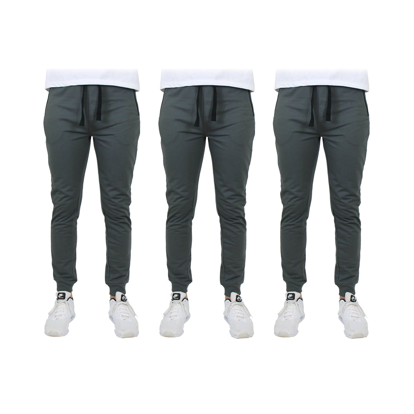 3-Pack: Men's Slim Fitting French Terry Jogger Lounge Pants with Zipper Pockets