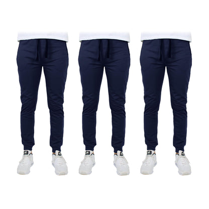 3-Pack: Men's Slim Fitting French Terry Jogger Lounge Pants with Zipper Pockets