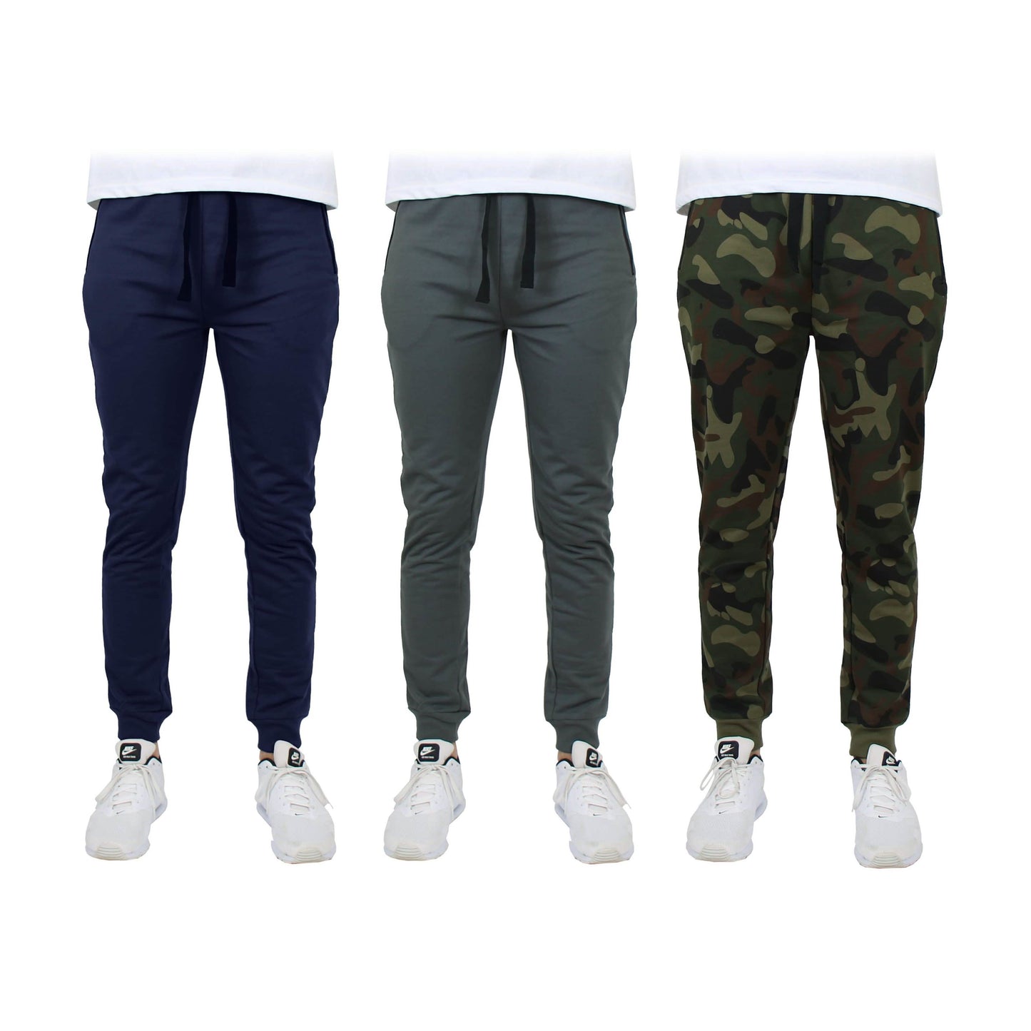 3-Pack: Men's Slim Fitting French Terry Jogger Lounge Pants with Zipper Pockets